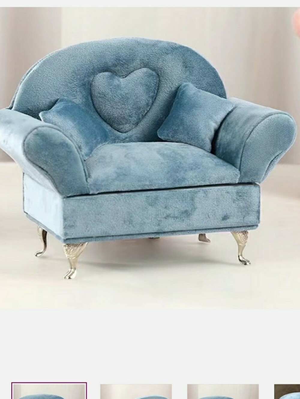 Velvet Sofa,  Heart-Back  Shaped Jewelry Box  - Light Blue Haze